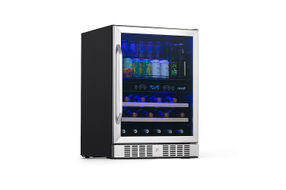 NewAir - 20 Bottle and 70 Can Dual Zone Wine and Beverage Fridge with SplitShelf and Smooth Rollin