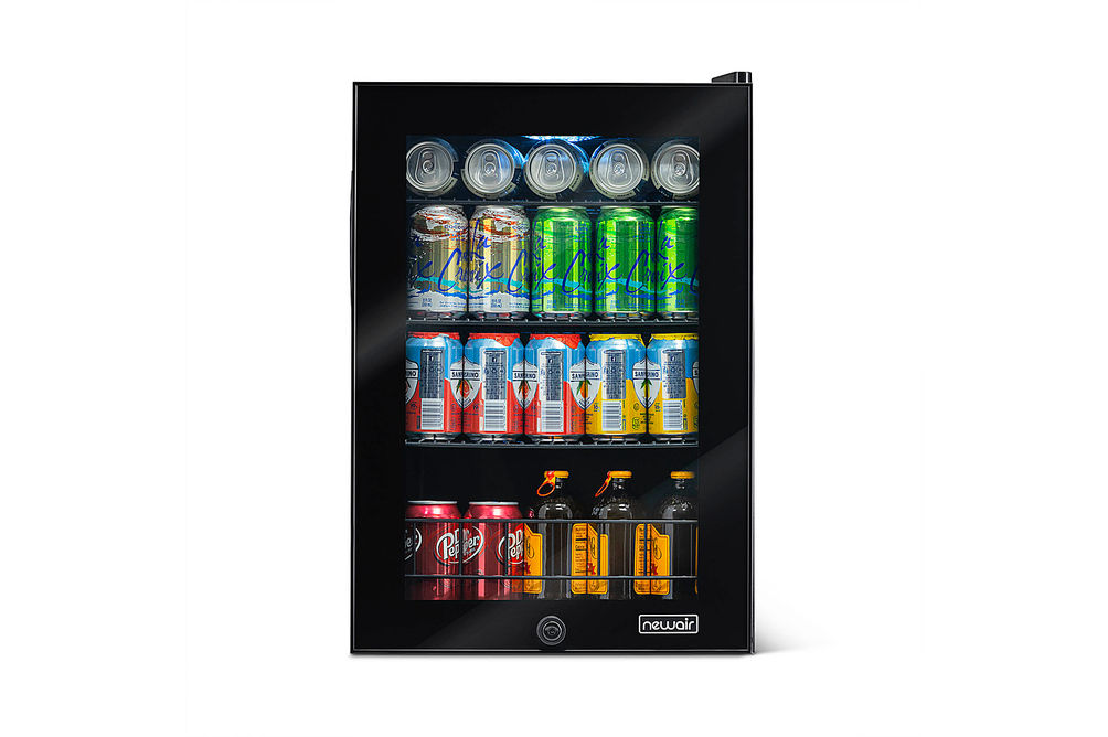 NewAir - 90-Can Freestanding Beverage Fridge, Compact with Adjustable Shelves and Lock - Black