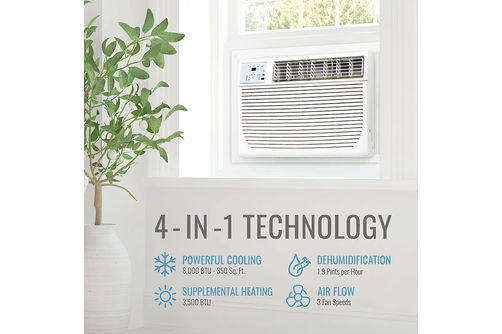 Keystone - 350 Sq. Ft. 8,000 BTU Window Air Conditioner and 3,500 BTU Heater - White