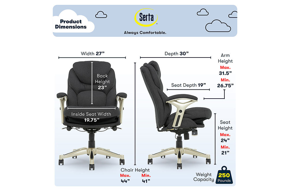 Serta - Upholstered Back in Motion Health & Wellness Manager Office Chair - Fabric - Dark Gray