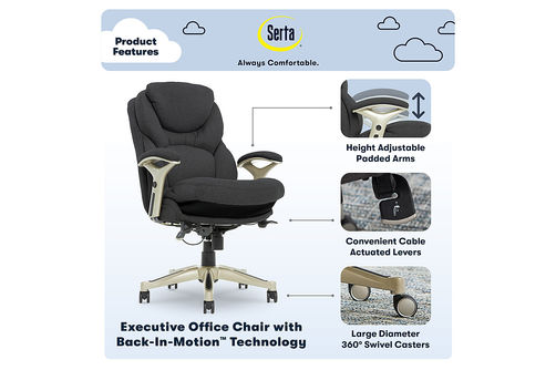 Serta - Upholstered Back in Motion Health & Wellness Manager Office Chair - Fabric - Dark Gray