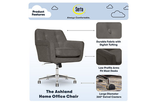 Serta - Ashland Bonded Leather & Memory Foam Home Office Chair - Gray
