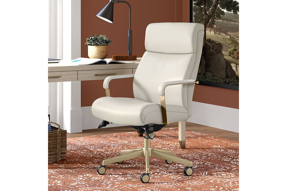 La-Z-Boy - Modern Melrose Executive Office Chair with Brass Finish - Ivory