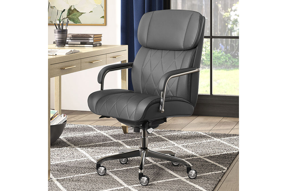 La-Z-Boy - Comfort and Beauty Sutherland Diamond-Quilted Bonded Leather Office Chair - Moon Rock Gr