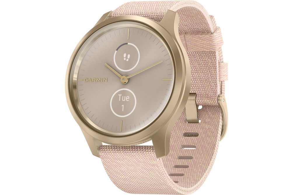 Garmin - vvomove Style Hybrid Smartwatch 30mm Aluminum - Light Gold With Blush Pink Woven Nylon Ba