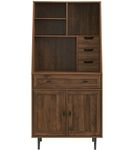 Walker Edison - 4 Drawer Cabinet Storage Computer Desk with Hutch - Dark Walnut