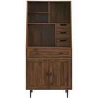 Walker Edison - 4 Drawer Cabinet Storage Computer Desk with Hutch - Dark Walnut