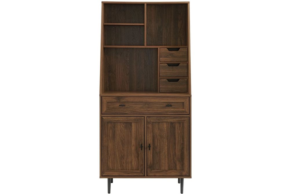 Walker Edison - 4 Drawer Cabinet Storage Computer Desk with Hutch - Dark Walnut