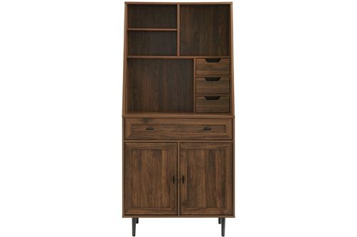 Walker Edison - 4-Drawer Armoire Computer Desk with Hutch - Dark Walnut