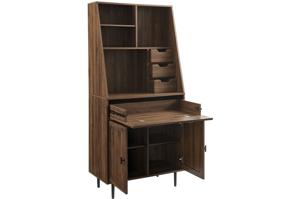 Walker Edison - 4 Drawer Cabinet Storage Computer Desk with Hutch - Dark Walnut