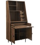 Walker Edison - 4 Drawer Cabinet Storage Computer Desk with Hutch - Dark Walnut