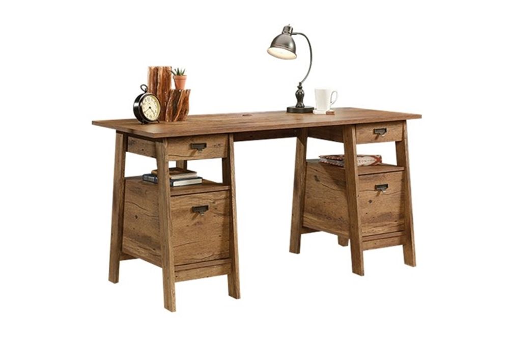 Sauder - Trestle Collection Rectangular 4-Drawer Table - Vintage Oak