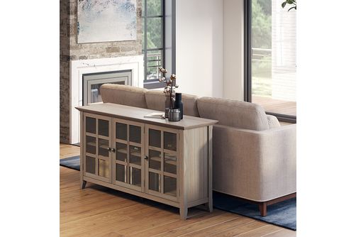 Simpli Home - Acadian SOLID WOOD 62 inch Wide Transitional Wide Storage Cabinet in Distressed Grey