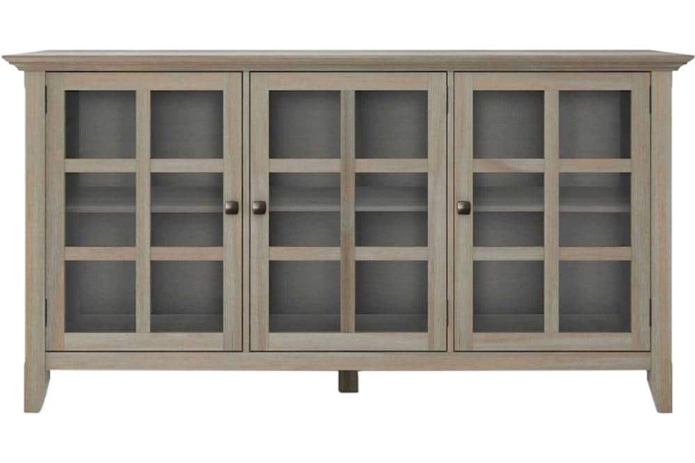 Simpli Home - Acadian SOLID WOOD 62 inch Wide Transitional Wide Storage Cabinet in Distressed Grey