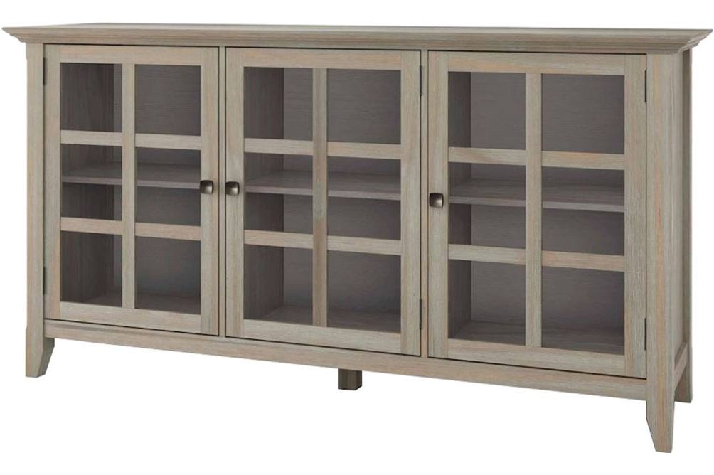 Simpli Home - Acadian SOLID WOOD 62 inch Wide Transitional Wide Storage Cabinet in Distressed Grey