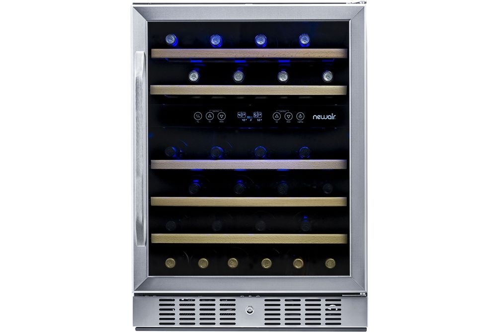 NewAir - 46-Bottle Dual Zone Built-in Wine Fridge with Quiet Operation with Beech Wood Shelves and