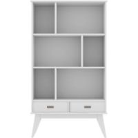 Simpli Home - Draper Mid-Century Modern Solid Hardwood 6-Shelf 2-Drawer Bookcase - White