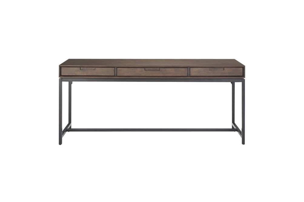 Simpli Home - Banting Rectangular Mid-Century Modern Industrial Solid Rubberwood 3-Drawer Table - W