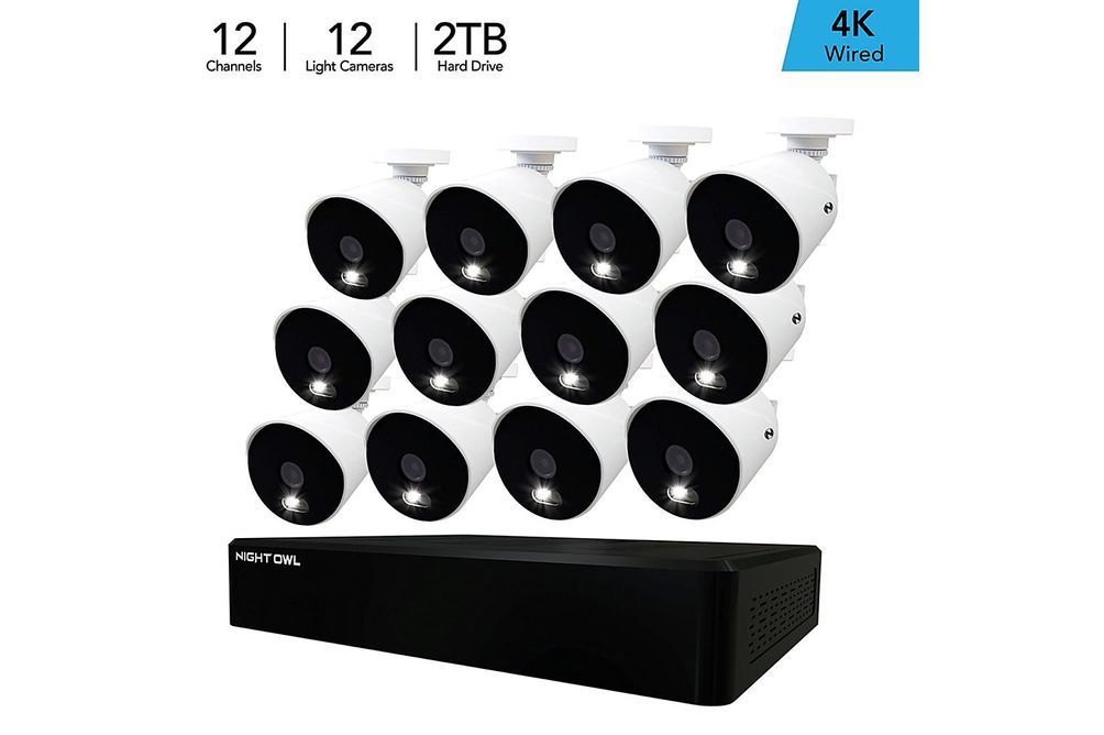 Night Owl - 12 Channel Wired DVR with 4 Wired 4K Ultra HD Spotlight Cameras and 1TB Hard Drive - Wh