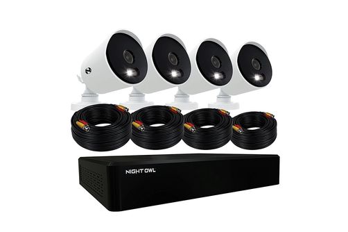 Night Owl - 12 Channel Wired DVR with 4 Wired 4K Ultra HD Spotlight Cameras and 1TB Hard Drive - Wh