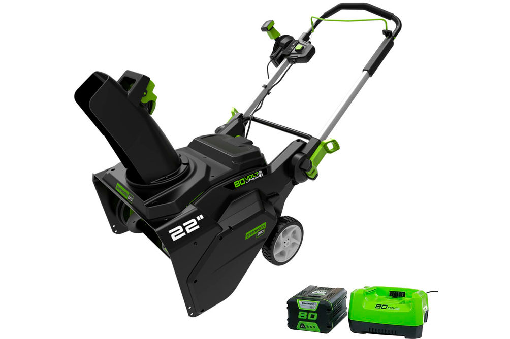 Greenworks - 80V 22 Cordless Brushless Snow Blower with 4.0 Ah Battery and Rapid Charger - Black/G