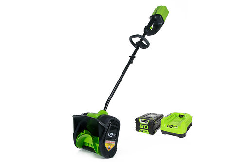 Greenworks - 80V 12 Cordless Brushless Snow Shovel with 2.0 Ah Battery and Rapid Charger - Black/G