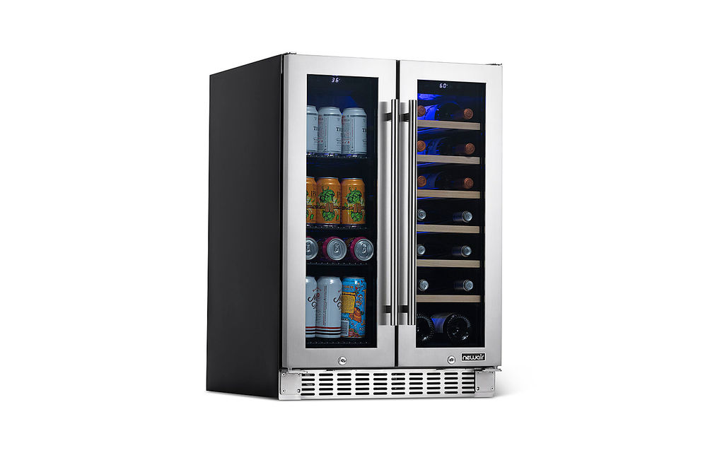 NewAir - 18-Bottle or 58-Can French Door Dual Zone Wine Refrigerator with SplitShelf and Beech Wood