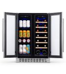 NewAir - 18-Bottle or 58-Can French Door Dual Zone Wine Refrigerator with SplitShelf and Beech Wood