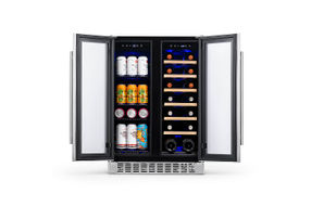 NewAir - 18-Bottle or 58-Can French Door Dual Zone Wine Refrigerator with SplitShelf and Beech Wood