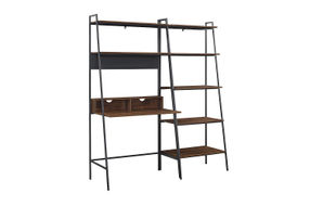 Walker Edison - 2 piece Metal & Wood Ladder Desk and Shelf - Dark Walnut