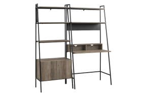 Walker Edison - 2 Piece Home Office Ladder Desk and Storage Bookcase - Grey Wash