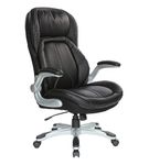 Office Star Products - Bonded Leather Executive Chair with Padded Flip Arms and Silver Base - Black