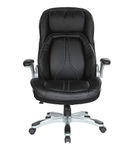 Office Star Products - Bonded Leather Executive Chair with Padded Flip Arms and Silver Base - Black