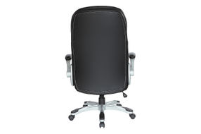 Office Star Products - Bonded Leather Executive Chair with Padded Flip Arms and Silver Base - Black