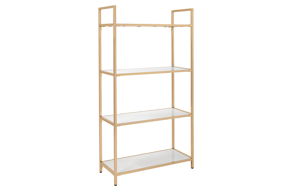 OSP Home Furnishings - Alios Bookcase in White Gloss finish with Rose Gold Chrome Plated Base - Whi