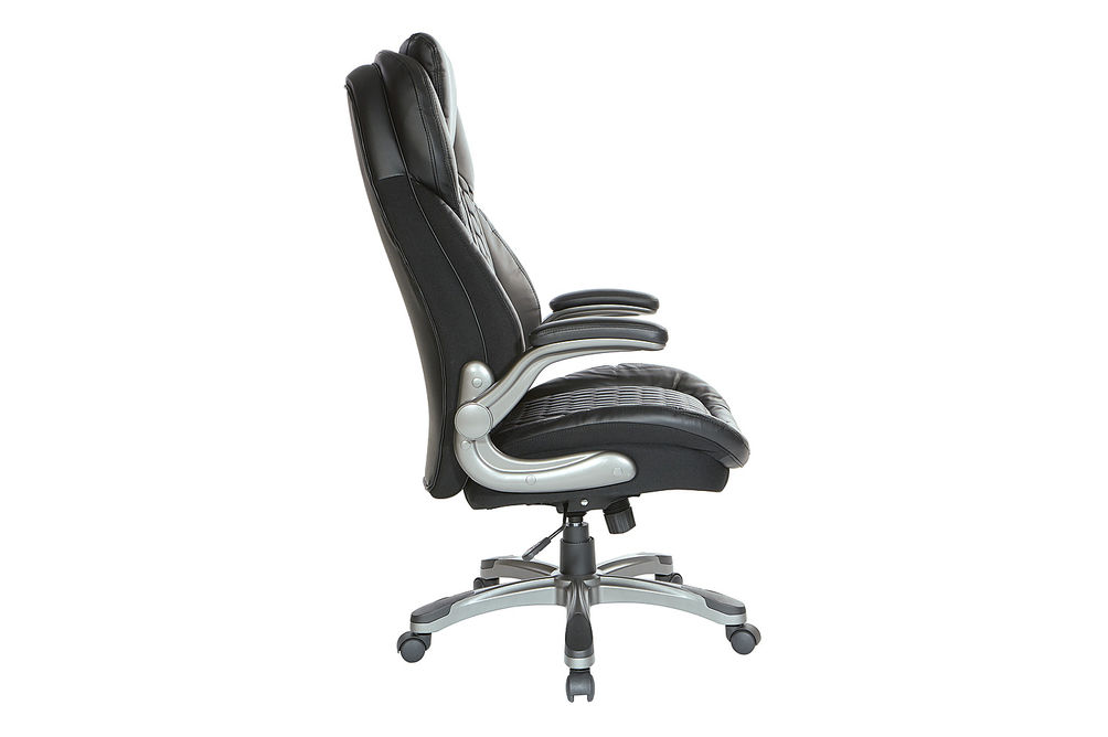 Office Star Products - Executive High Back Chair with Bonded Leather and Flip Arms - Black