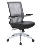 Office Star Products - Manager's Chair with Breathable Mesh Back and Black Bonded Leather Padded Se