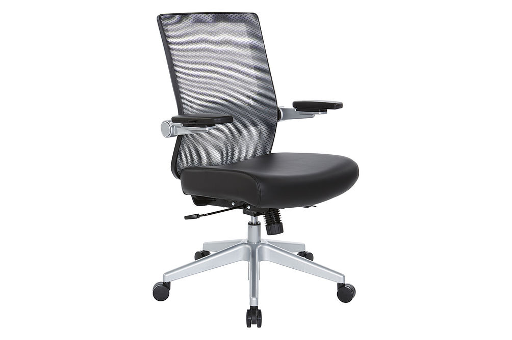 Office Star Products - Manager's Chair with Breathable Mesh Back and Black Bonded Leather Padded Se