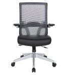 Office Star Products - Manager's Chair with Breathable Mesh Back and Black Bonded Leather Padded Se