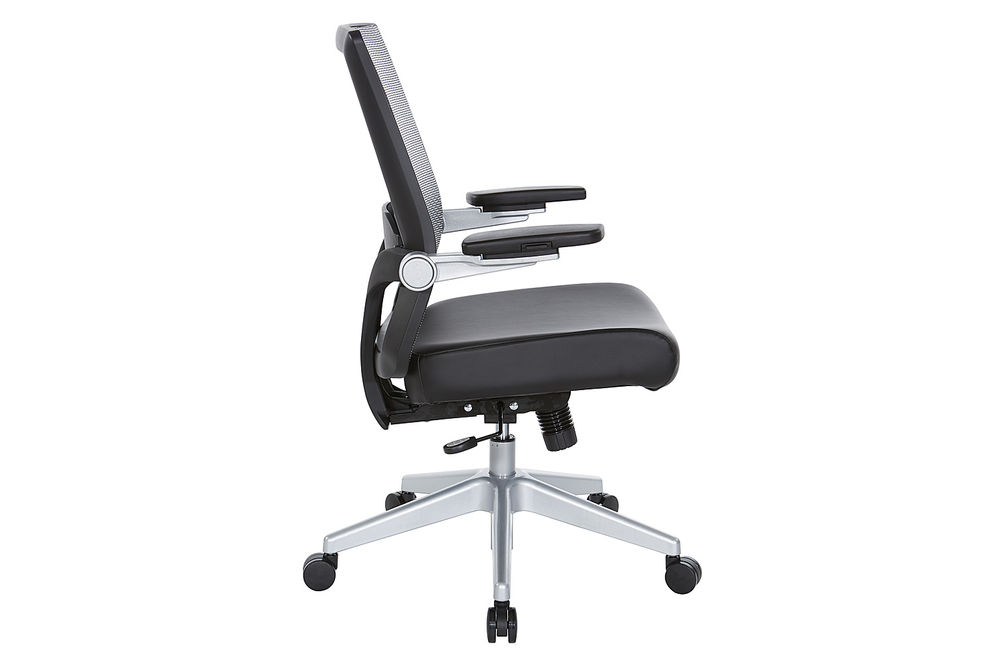 Office Star Products - Manager's Chair with Breathable Mesh Back and Black Bonded Leather Padded Se