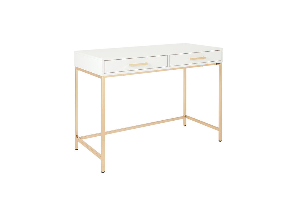 OSP Home Furnishings - Alios Desk with White Gloss Finish and Rose Gold Chrome Plated Base - White/