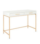 OSP Home Furnishings - Alios Desk with White Gloss Finish and Rose Gold Chrome Plated Base - White/