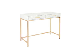 OSP Home Furnishings - Alios Desk with White Gloss Finish and Rose Gold Chrome Plated Base - White/