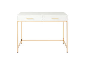 OSP Home Furnishings - Alios Desk with White Gloss Finish and Rose Gold Chrome Plated Base - White/