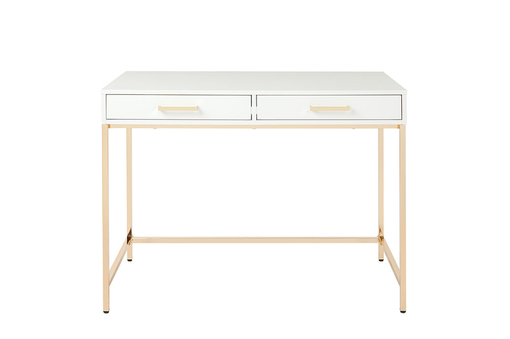 OSP Home Furnishings - Alios Desk with White Gloss Finish and Rose Gold Chrome Plated Base - White/