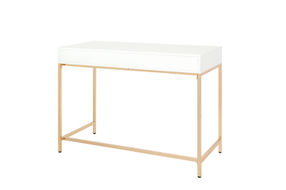 OSP Home Furnishings - Alios Desk with White Gloss Finish and Rose Gold Chrome Plated Base - White/