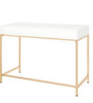 OSP Home Furnishings - Alios Desk with White Gloss Finish and Rose Gold Chrome Plated Base - White/