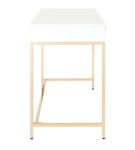 OSP Home Furnishings - Alios Desk with White Gloss Finish and Rose Gold Chrome Plated Base - White/