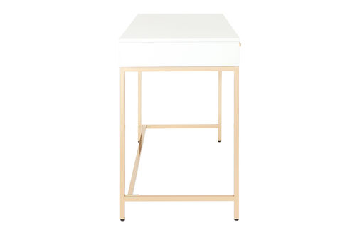 OSP Home Furnishings - Alios Desk with White Gloss Finish and Rose Gold Chrome Plated Base - White/