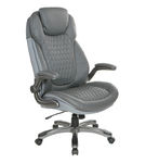 Office Star Products - Executive High Back Chair with Bonded Leather and Flip Arms - Grey